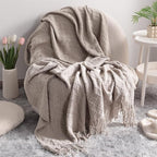 NTBAY Acrylic Knitted Throw Blanket, Lightweight and Soft Cozy Decorative Woven Blanket with Tassels for Travel, Couch, Bed, Sofa, 51x67 Inches, Taupe Checkered