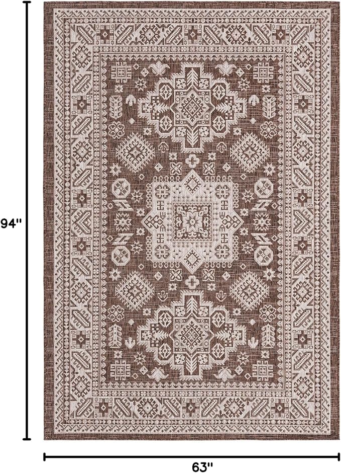 Rugs.com Outdoor Aztec Collection Rug – 5' x 8' Brown Flatweave Rug Perfect for Living Rooms, Large Dining Rooms, Open Floorplans