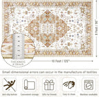 Amearea Vintage Design Area Rugs for Living Room, 8x10 Machine Washable Floral Collection Traditional Bedroom Rug, Low Pile Cute Kids Room Print Carpet, No Slip Office Kitchen Home Decor, Gold