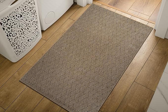 Easy Jute Rugs 2x3 Herringbone Natural Color Living Room Indoor Outdoor Door Mat for Patio and Kitchen Rug High Traffic Washable Easy to Clean Solid Boho Woven Design Carpet (2 x 3)