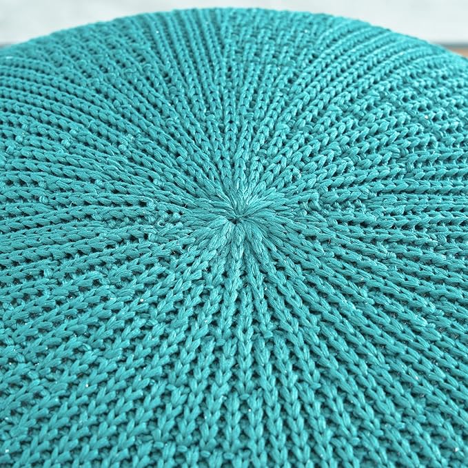 ARTPLAN - Round Knit Pouf - Woven Floor Ottoman - Handmade & Hand Stitched - 19.7 Dia x 12.8 High - Boho Home Décor - Living Room - Bedroom,Sky Blue