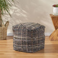 GDFStudio Boho Handmade Fabric Cube Pouf Ottoman Foot Stool - Bean Bag Floor Chair - Foot Rest Couch for Living Room Bedroom Khaki,16" x 16" x 16"
