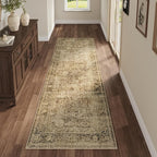 Fmfunctex 2x8 Runner Rug Brown Washable Vintage Neutral Distressed Non Slip Low Pile Indoor Carpet Soft Retro Floral Hallway Entryway Rug for Kitchen Living Room Bedroom Bathroom Laundry Entry Bedside