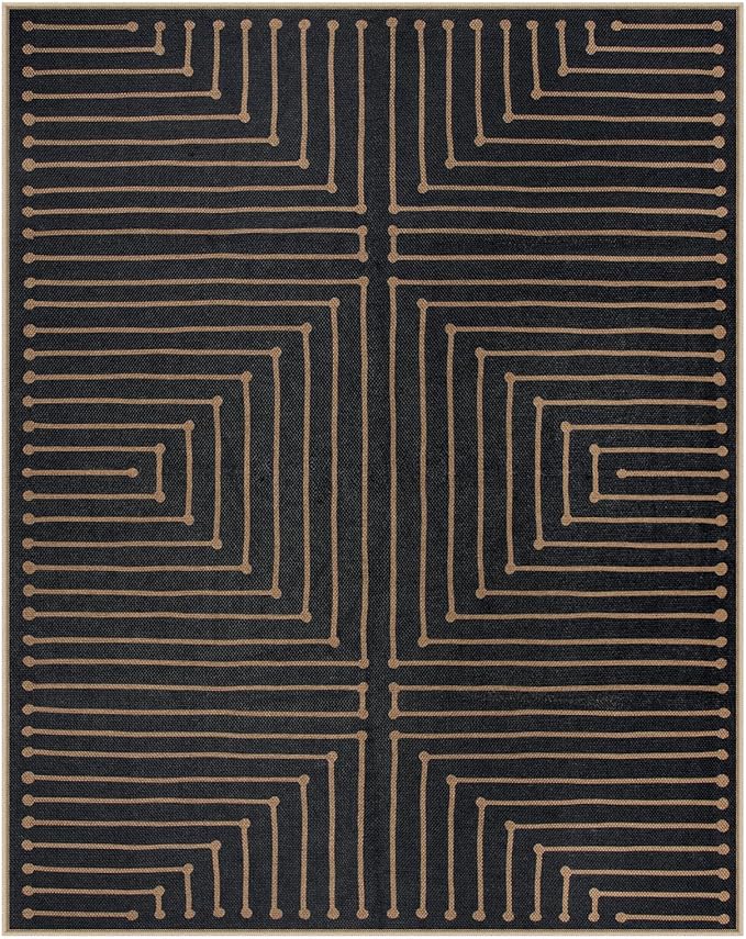 Lahome Neutral Geometric 8x10 Outdoor Rug, Black Washable Rug for Living Room Dining Room, Farmhouse Rhombus Non Slip Non Shedding Indoor Outdoor Carpet for Backyard Deck Office Classroom Decor