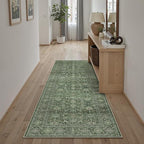 Green Runner Rug 2x6 Hallway Washable Carpet Soft Vintage Indoor Kitchen Non Slip Bedroom Traditional Retro Distressed Throw Long Rug Bathroom Laundry Entryway Office Dining Room