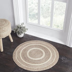 VHC Brands Jute Rug with Pad, Natural & Crème, 3 Feet Round