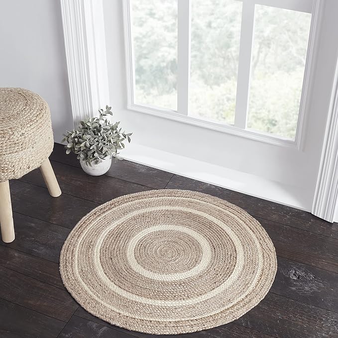 VHC Brands Jute Rug with Pad, Natural & Crème, 3 Feet Round