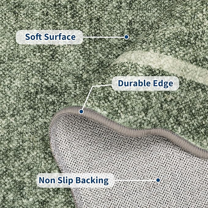 GarveeHome Scalloped Washable Rug 5x7 Area Rug for Living Room Modern Non Slip Throw Rugs Bedroom Rugs Low Pile Soft Non Shedding Stain Resistant Carpet for Dining Room Nursery 5'x7' Greyish Green