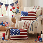 AVOIN colorlife 4th of July Patriotic Striped Star Flag Embroidered Throw Pillow Covers, 12 x 20 Inch Independence Day Decor Tufted Patterned Linen Cushion Case for Sofa Couch Set of 2