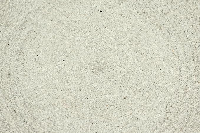 Circle Area Rug - 3 Ft' Round White Natural Jute Mat Geometric Kilim Rug Indoor Outdoor Use Flatweave Rugs for Bedroom Bedside Round Dining Table Mat Hall & Kitchen