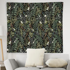 WNAGT Dark Vintage Floral Botanical Tapestry Wall Hanging, Cottage Core Decor, Green Fern Leaf Plant Flower Wall Blanket Decor for Home Bedroom Living Room, 50x60 Inch
