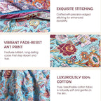 Boho Throw Blanket - 100% Cotton Ultra Soft Muslin Blanket, 60"x80" Lightweight Framhouse Bedding Spring Blanket for Bed, All Season Blue and Purple Floral Bohemian Bedroom Home Decor Quilt