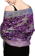 Achillea Reversible Paisley Pashmina Rave Scarf – Exotic Indian Shawls and Wraps for Evening Dresses, Festivals, All Seasons