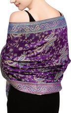 Achillea Reversible Paisley Pashmina Rave Scarf – Exotic Indian Shawls and Wraps for Evening Dresses, Festivals, All Seasons