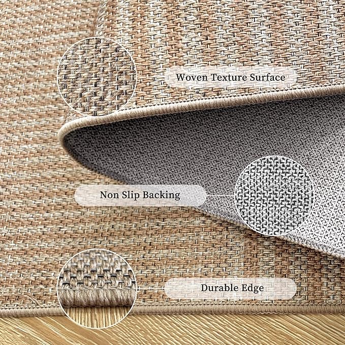 Easy Jute Rug 2.5x8: Indoor Outdoor Natural Boho Area Rugs for Hallway Patio Non Slip - Farmhouse Neutral Contemporary Carpet Mat for Entryway Kitchen Laundry Room Bedroom Washable