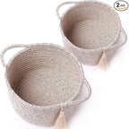 Small Gift Basket Empty Set of 2 - Little Cute Woven Rope Organizer Bins for Baby Shower Gifting, Makeup, Bathroom, Desk, Decorative Vanity - Pre-Shaped, Brown