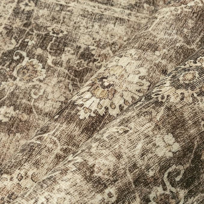 3x4 Washable Area Rug for Entryway Brown Vintage Non-Slip Low Pile Distressed Rustic Carpet Door Mat Soft Small Door Mat Small Throw Rug for Entrance