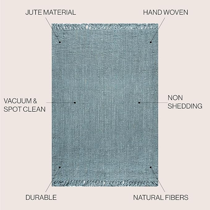JONATHAN Y Handwoven Jute Fringe Light Blue/Gray 8x8 Square Indoor Area Rug, Pata, Bohemian, Rustic, Cottage, Easy-Cleaning for Living Room, Bedroom, Kitchen, Non-Shedding (NRF103B-8SQ)