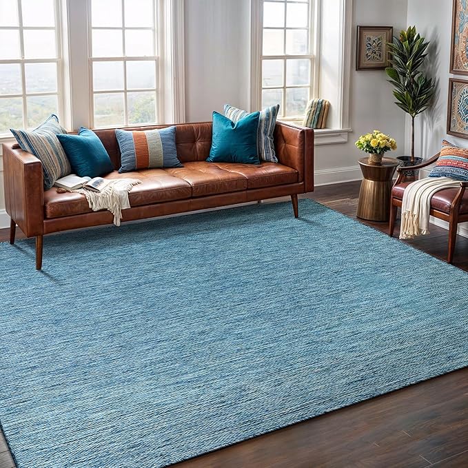 Washable Indoor Outdoor Rug Weather Resistant Carpet Modern Solid for Porch Deck Balcony Backyard Patio Rug 10x14 Aqua Blue