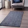 nuLOOM 2x10 Rigo Jute Hand Woven Area Rug, Navy, Solid Farmhouse Design, Natural Fiber, For Bedroom, Living Room, Dining Room, Hallway, Office, Kitchen, Entryway