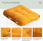 HIGOGOGO Floor Pillow Cushion for Adults, Meditation Cushion Pillow, Large Square Floor Sitting, Tufted Corduroy Cover, for Tatami Living Room or Yoga, 22x22 Inch, 2Pack, Orange