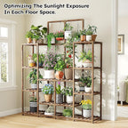 EnHomee Plant Stand Indoor Wood Plant Stand Outdoor Tiered Plant Shelf for Multiple 16-21 Potted Plants for Living Room Patio Balcony Yard Garden 44.9" W x 11.8" D x 62.2" H