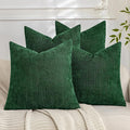 Set of 4 Soft Textured Decorative Throw Pillow Covers 18x18 Inch Cozy Farmhouse Cushion Cover Square Accent Pillow Cases for Bed Couch Sofa Living Room, Dark Green