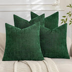 Set of 4 Soft Textured Decorative Throw Pillow Covers 16x16 Inch Cozy Farmhouse Cushion Cover Square Accent Pillow Cases for Bed Couch Sofa Living Room, Dark Green