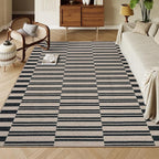 Lahome Elance Striped Easy Jute Rug, 5x7 Outdoor Patio Rug Neutral Dining Room Rug Indoor Outdoor Carpet, Farmhouse Washable Non Slip Black Carpet for Backyard Living Room Office Deck