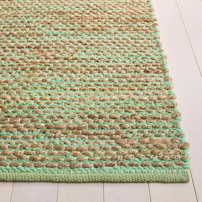 SAFAVIEH Area Rug 6x9 - Cape Cod Collection - Green & Natural, Handmade Jute & Cotton, Ideal for Living Room, Bedroom, Dining Space (CAP236Y)