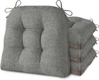 AddGrace Chair Cushions for Dining Chairs Set of 4 Kitchen Seat Cushions with Ties and Non Slip Backing Tufted Indoor Seat Pad for Kitchen Dining Room 18" x 17" x 3" Light Grey