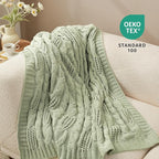 Amélie Home Chunky Knit Throw Blanket, Dual-Sided Soft Chenille Breathable Cable Knitted Blanket for Couch, Farmhouse Decorative Throw for Sofa & Chair, 50"x60", Sage Green