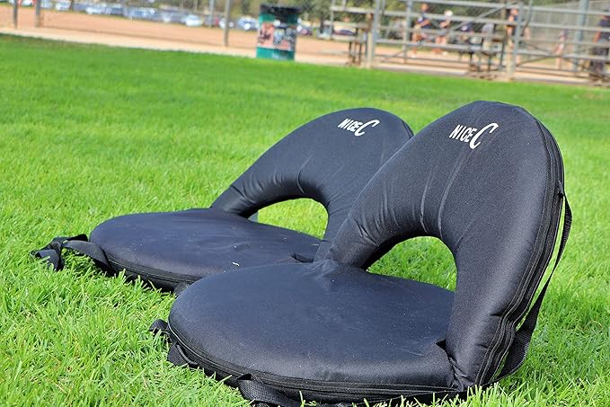Nice C Stadium Seats, Floor Chairs, Bleacher Chairs, 10-Position Reclining Waterproof Cushion, Ultralight, Foldable, Extra Thick Padding, with Shoulder Strap & Net Pocket (Set of 2 Black)