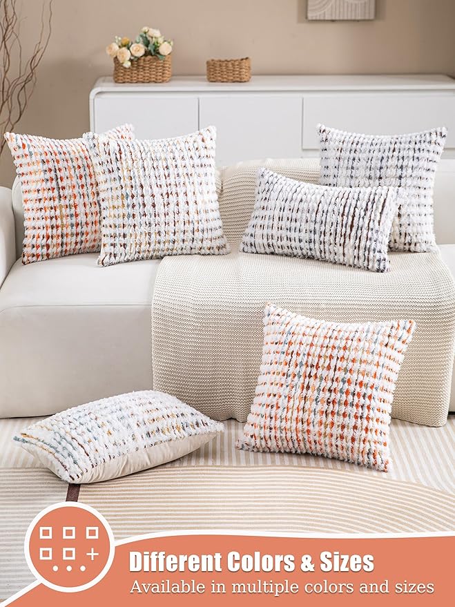 Boho Lumbar Pillow Covers Set of 2-12x20 Inch Farmhouse Tufted Long Boho Throw Pillows, Neutral Fluffy Pillow Cases Rectangle Accent Pillowcase for Couch Bed Sofa Home Decor, Brown White