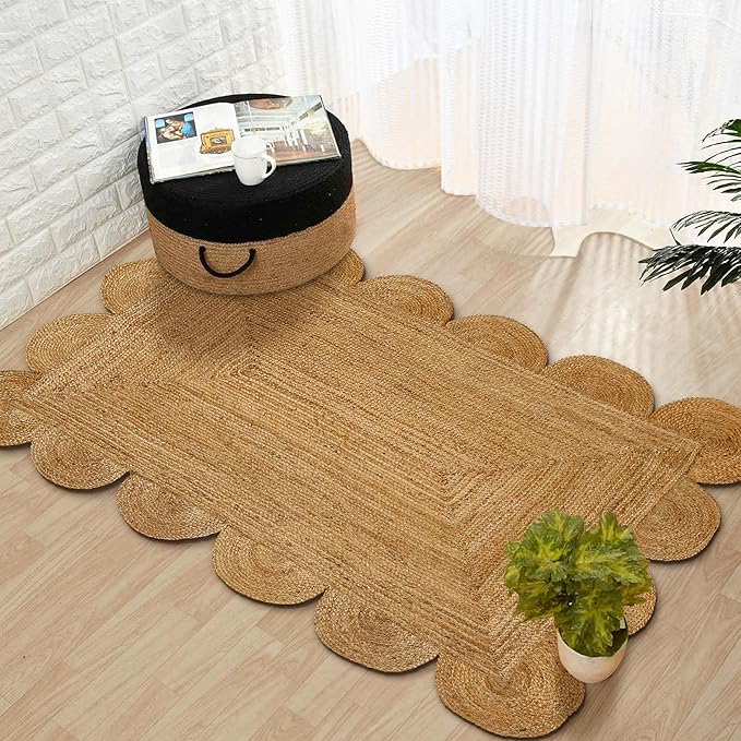 Hand Woven Jute Area Rug - 2' x 3' Feet - Rustic Beige Reversible Rectangular Rugs for Bedroom, Kitchen, Living Room - Vintage Natural Braided Entry Floor Décor Boho Jute Rug 2x3 Feet