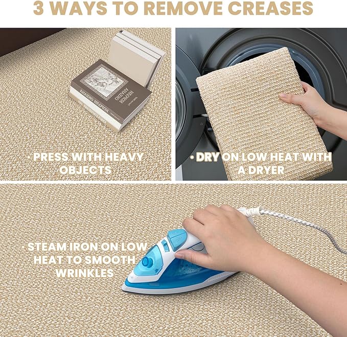 EARTHALL Washable Runner Rug 2x7 Ft Non Slip Runners for Hallways Cotton Rubber Backed Kitchen Runner Braided Indoor Floor Carpet Runners for Entryway, Hallway, Kitchen, Bedroom, Golden Beige/White