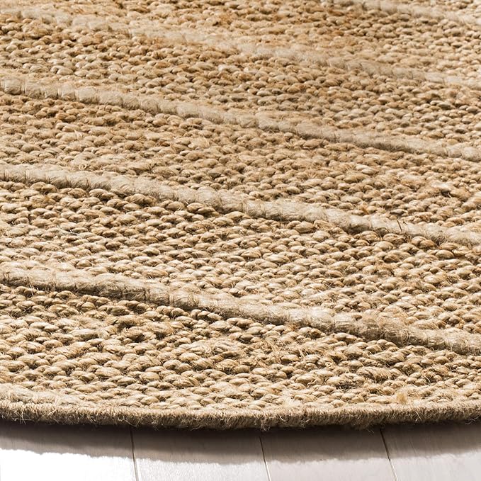 SAFAVIEH Natural Fiber Collection Area Rug - 6' Round, Natural & Light Grey, Handmade Tassel Jute, Ideal for High Traffic Areas in Living Room, Bedroom (NF550A)