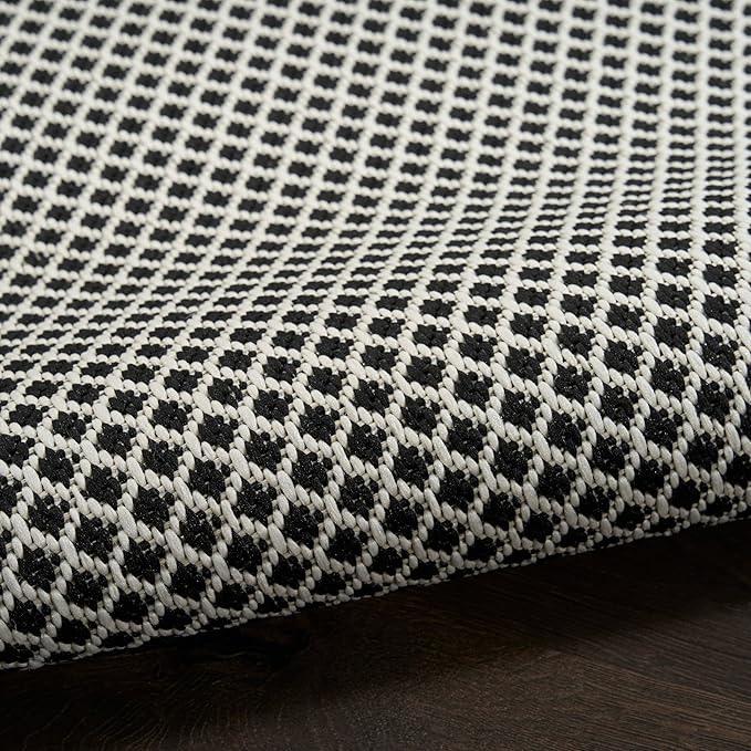 Nourison Home Courtyard Black White 8' x 10' Area Rug - Easy Clean, Non Shedding, Bed Room, Living Room, Dining Room, Kitchen (8' x 10')