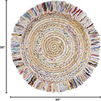 SAFAVIEH Cape Cod Collection Area Rug - 8' Round, Ivory & Light Beige, Handmade Boho Fringe Jute & Cotton, Ideal for High Traffic Areas in Living Room, Bedroom (CAP206B)