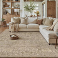 HUGEAR Area Rug 6x9 Light Brown Machine Washable Living Room Rugs Distressed Vintage Floral Vacuumable Low Pile Carpet Bedroom Office Dining Room Laundry Room Non Slip Soft Lightweight