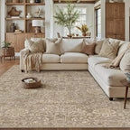 HUGEAR Area Rug 6x9 Light Brown Machine Washable Living Room Rugs Distressed Vintage Floral Vacuumable Low Pile Carpet Bedroom Office Dining Room Laundry Room Non Slip Soft Lightweight