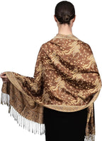 Achillea Reversible Paisley Pashmina Rave Scarf – Exotic Indian Shawls and Wraps for Evening Dresses, Festivals, All Seasons