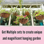 LaLaGreen Hanging Baskets for Outdoor Plants (10 Pack, 14 Inch) Large Hanging Planter with Coco Liner Round Flower Pots, Black Metal Wire Plant Holder Hook Deck Porch Garden Balcony Farmhouse Decor