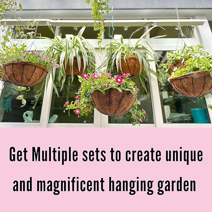 LaLaGreen Hanging Baskets for Plants (10 Pack, 10 Inch) Hanging Planter Outdoor with Coco Liner, Metal Wire Flower Basket Pots Holder Hanger Hook Deck Patio Porch Garden Balcony Outside Decoration