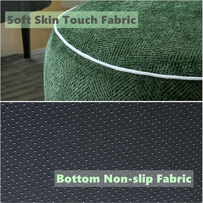 Inflatable Pouf Ottoman, 21x10 Inches Stuffed Chenille Ottoman with Inflatable PVC Liner, Foot Rest with Portable Handle, Round Floor Pillow for Living Room, Bedroom, Kids Room