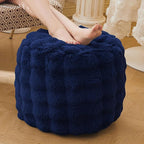 LIFEREVO Faux Rabbit Fur Round Inflatable Pouf Ottoman, 20" X 16" Plush Fuzzy Waffle Bubble Floor Poufs Foot Rest for Living Room Bedroom, Furry Pouf Foot Stool Couch Home Decor, Anti-Slip, Navy Blue