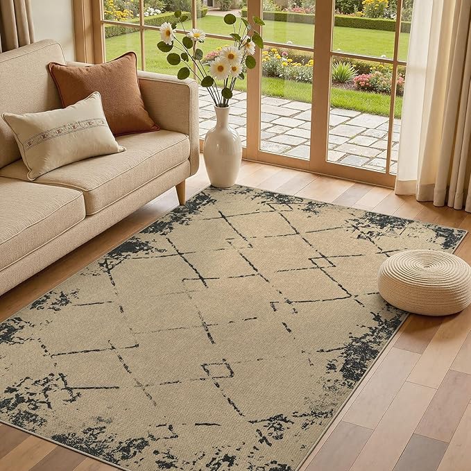 4x6 Jute Rug for Living Room: Farmhouse Indoor Outdoor Rug Washable with Non-Slip for Bedroom Patio Backyard Dining Room Home Office - Modern Brown