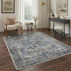 GENIMO Area Rug 2x3 Doormat, Machine Washable Low Pile Rugs, Small Retro Chenille Entryway Mat for Entrance, Hallway, Kitchen and Corridor, Distressed Blue Taupe