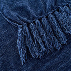 Chenille Throw Blanket for Couch with Tassels,50"X60" Soft Cozy Lightweight Knitted Boho Decorative Blankets for Bed and Sofa,Navy Blue