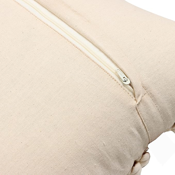 · REDEARTH · Boho Textured Throw Pillow Cases - Woven Tufted Decorative Farmhouse Cushion Covers Set for Couch - Sofa - Bed - Chair - Dining - Patio - Outdoor - 100% Cotton (18x18; Natural) Pack of 2